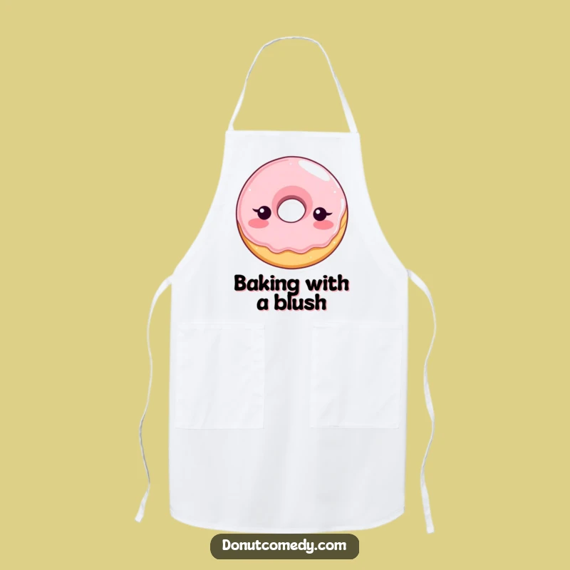 Funny Shy Donut Apron - Cute Blushing Glazed Donut Character Kitchenware