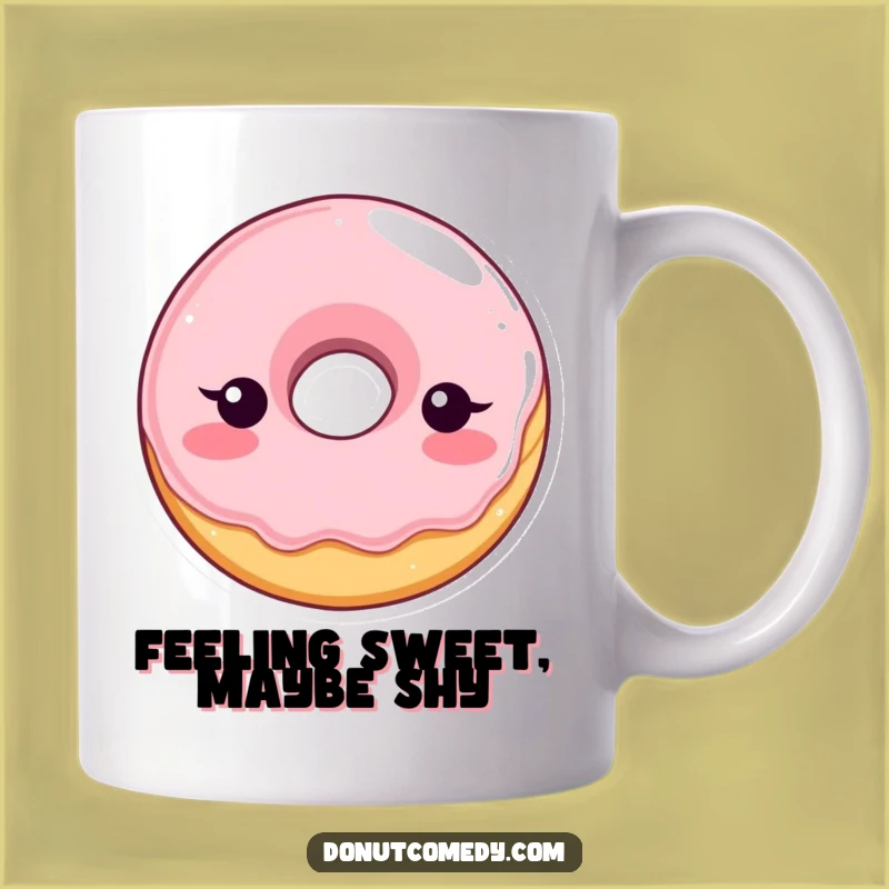 Funny Shy Donut Mug - Adorable Blushing Glazed Donut Character Gift