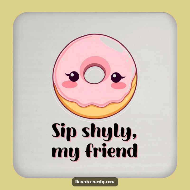 Funny Shy Donut Coaster - Cute Blushing Glazed Donut Character Set