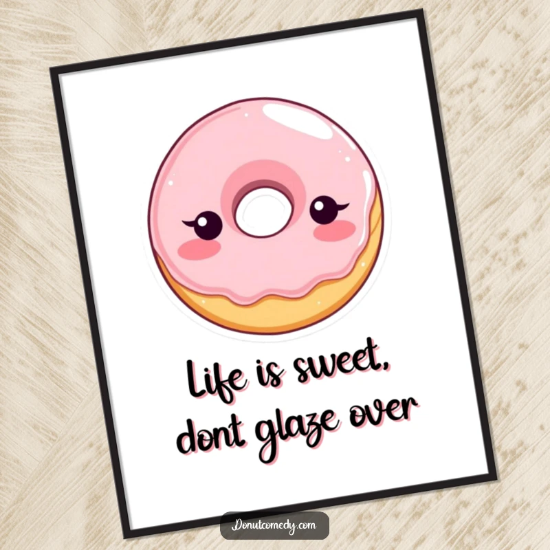 Funny free printable wall art: a shy glazed donut character blushing sweetly, adding a charming and humorous touch to any room.