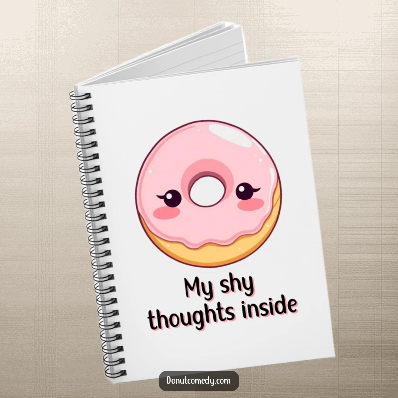 Funny notebook with a shy, blushing glazed donut character, perfect for journaling or note-taking with a touch of bashful charm.