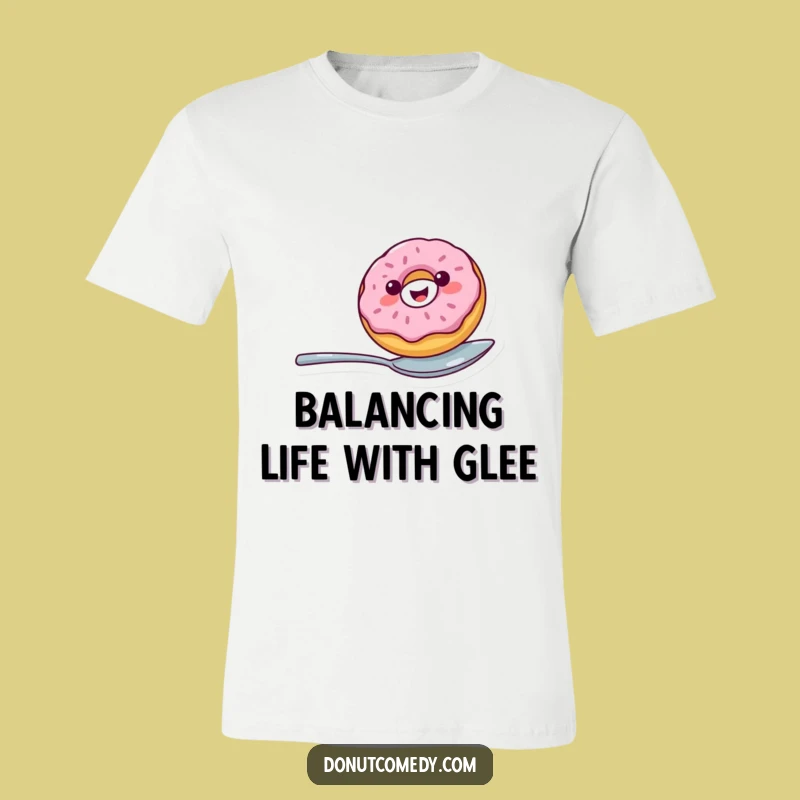 Funny Balancing Donut T-Shirt - Cheerful Spoon Rider Character Tee