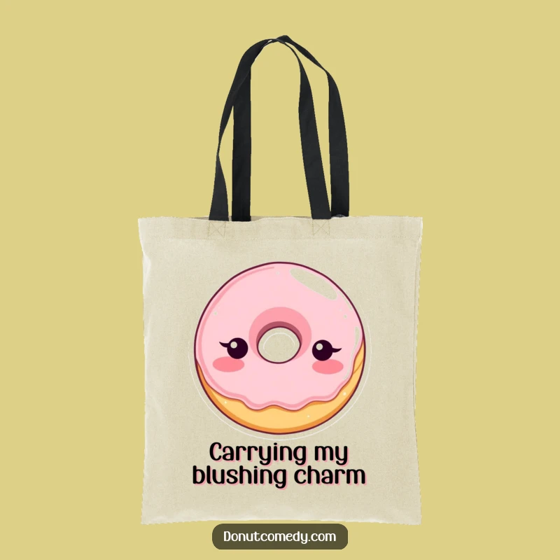 Funny Shy Donut Tote Bag - Adorable Blushing Glazed Donut Character